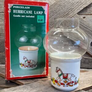 Vintage Christmas Rocking Horse & Toys Hurricane Candle Lamp Retro Holiday Decor